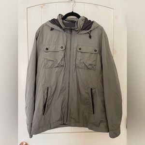 Men’s Johnston & Murphy Gray Metallic Zip Up Windbreaker Hoodie Coat Pockets L